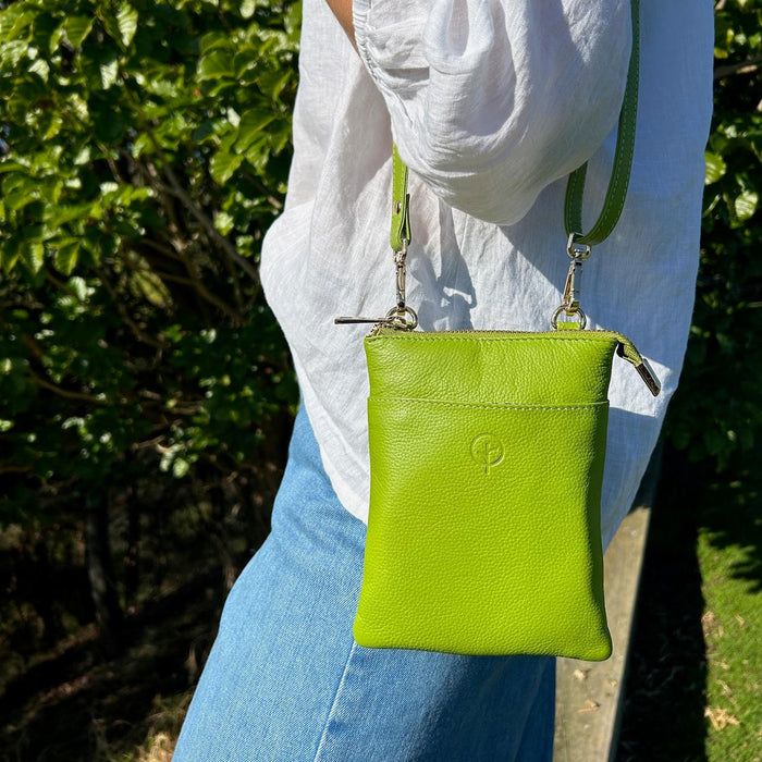 Second Nature Second Nature ST57 Lime handbag with vibrant lime green leather and sleek design, showcasing the stylish accessory.