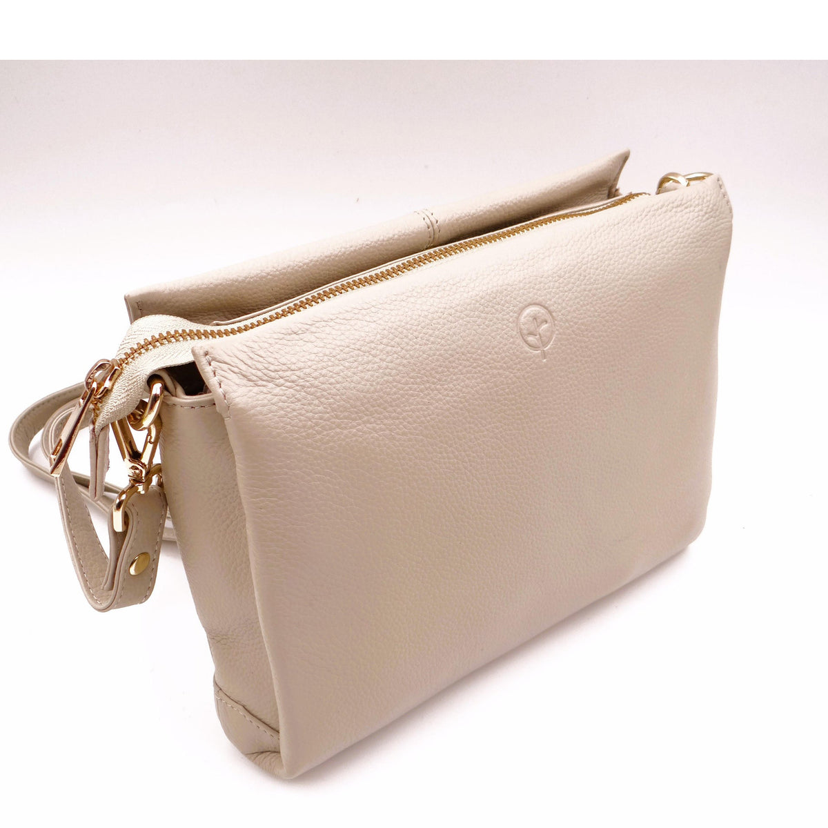 Second Nature Wild Oat handbag with tan leather strap and textured fabric body, stylish and versatile for everyday use.