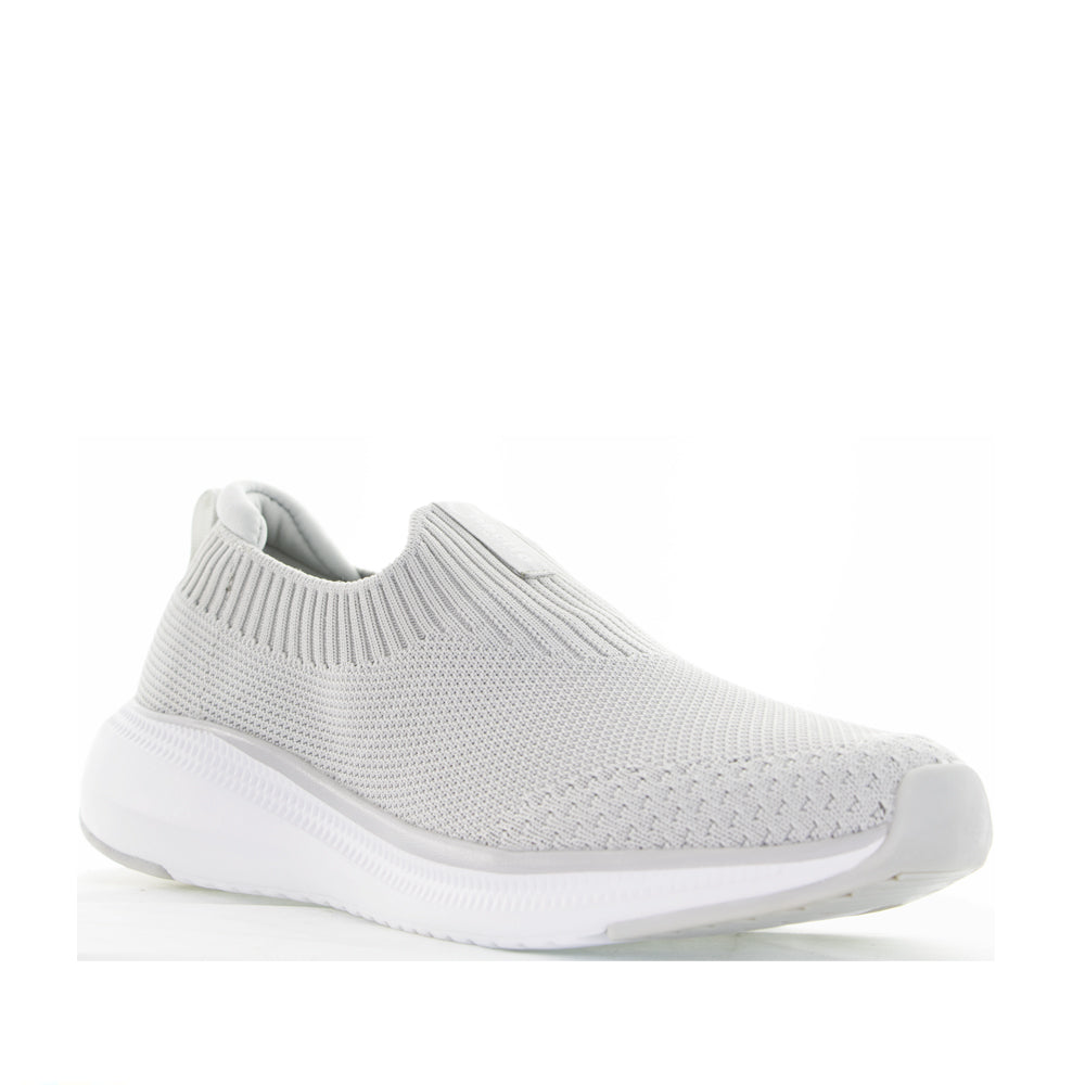 Silver Cabello Stride sneakers featuring a sleek design and white sole, perfect for casual and sporty outfits.
