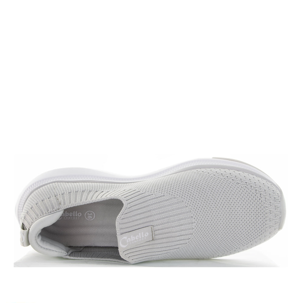 Silver Cabello Stride sneakers with sleek design and white sole on a clean background.