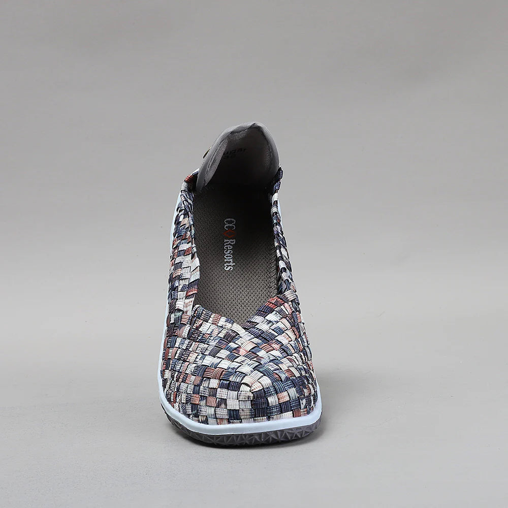 CC Resorts Sugar Brown Multi flats with a stylish multi-color design and comfortable slip-on style, perfect for casual wear.