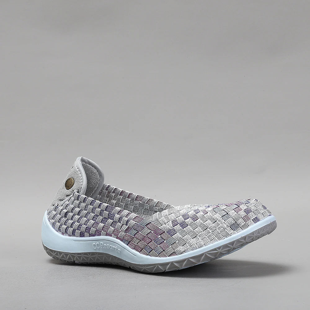 CC Resorts Sugar Silver Shimmer flats with metallic silver finish and comfortable flat design, suitable for casual and dressy outfits.