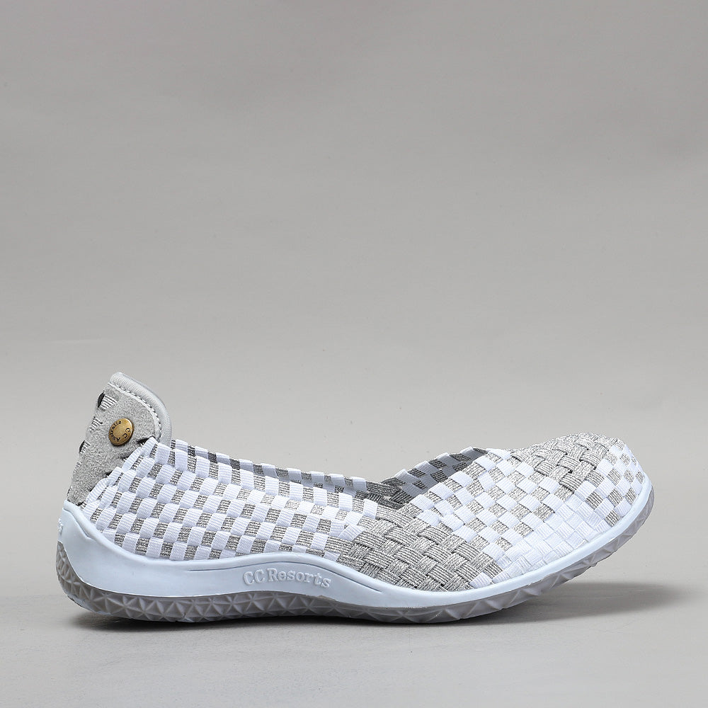 Silver flats from CC Resorts in sugar white color, featuring a sleek design and comfortable fit.