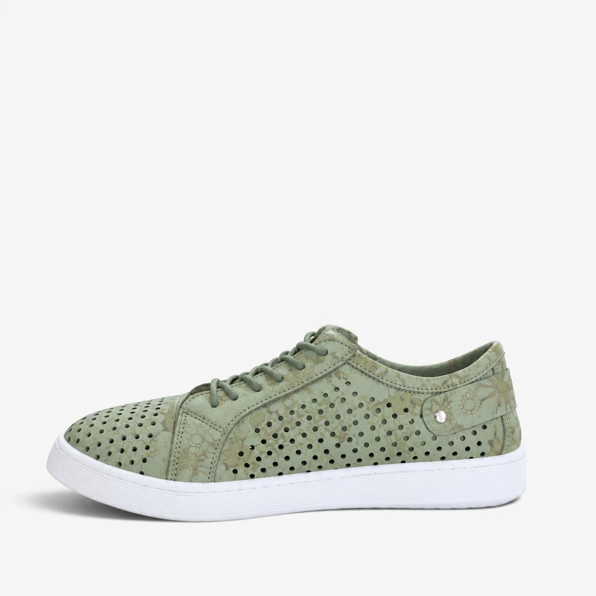 Cabello EG17 Camo Floral sneakers in sage with perforated floral design and comfortable sneaker style.