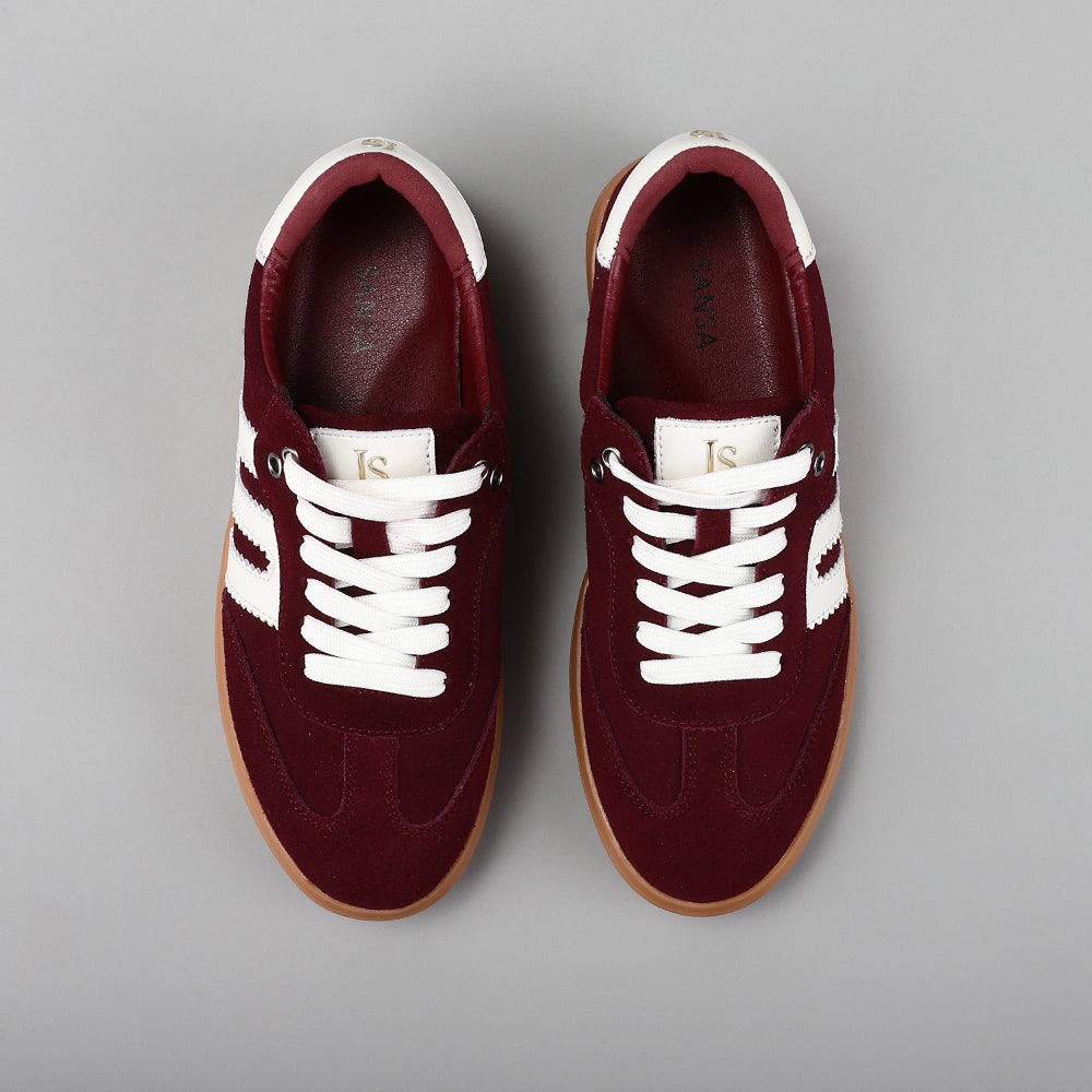 Le Sansa Juno Burgundy Ivory sneakers with stylish design, featuring burgundy and ivory colors, casual footwear for everyday wear.