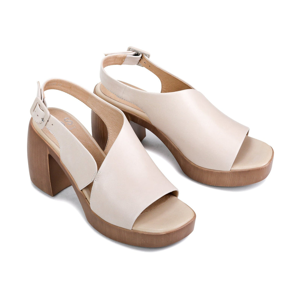 Eos Spicer Birch sandals featuring a tan leather strap and open-toe design, displayed on a neutral background.