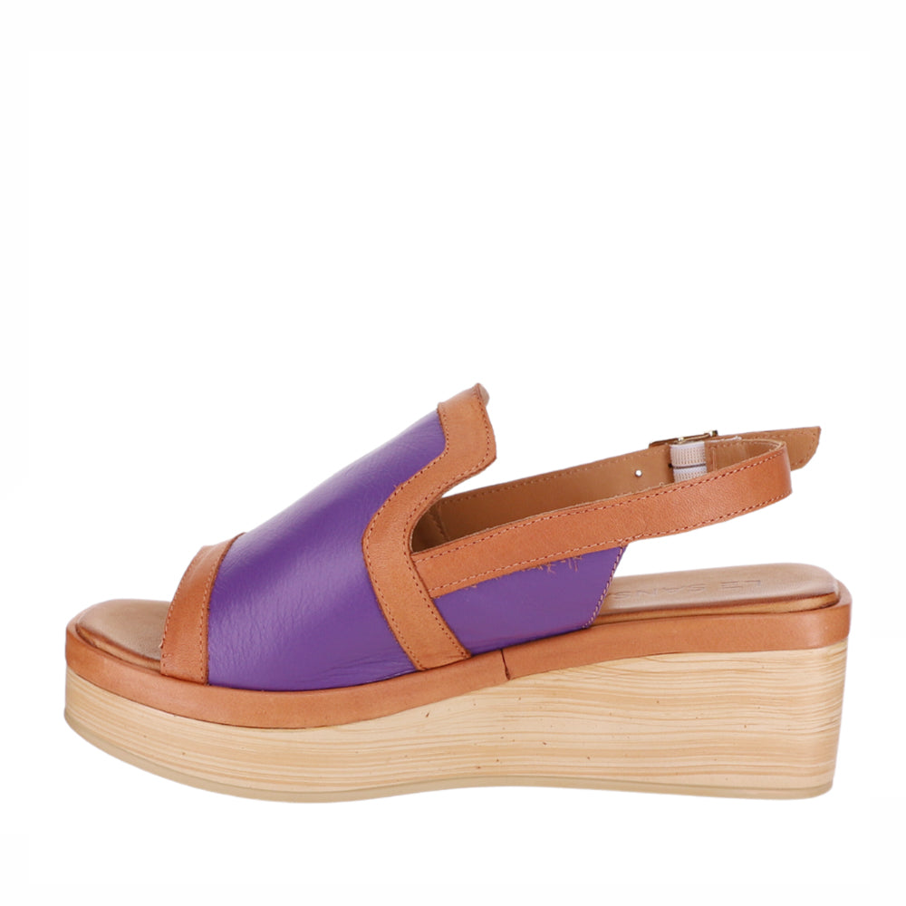 Le Sansa Trozan Purple Tan sandals with open toe design and ankle strap, stylish footwear for casual wear.