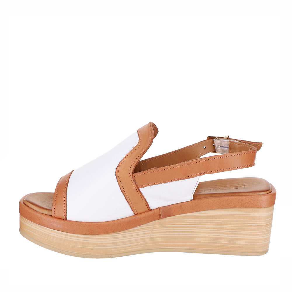Le Sansa Trozan white tan sandals with open toe design and ankle straps, stylish and comfortable footwear for warm weather.