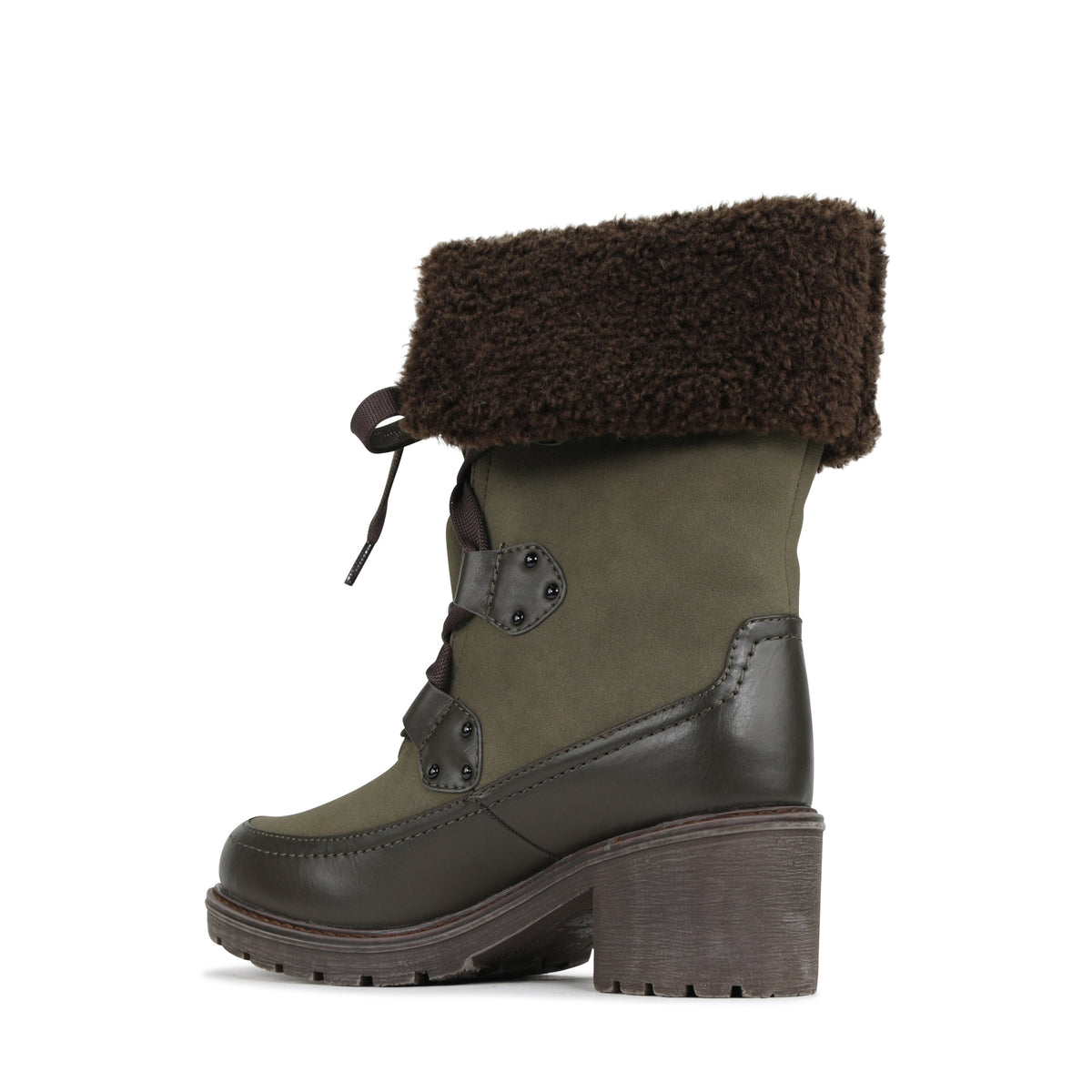LOS CABOS Tashi khaki boots, showing inside view with tan interior and ankle-high design, crafted for casual wear.