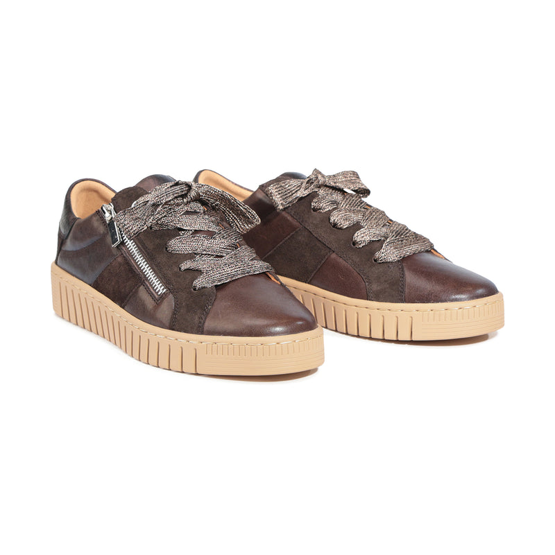 EOS Tinah Mahogany sneakers with a sleek mahogany-colored upper and stylish design, shown from the top view.