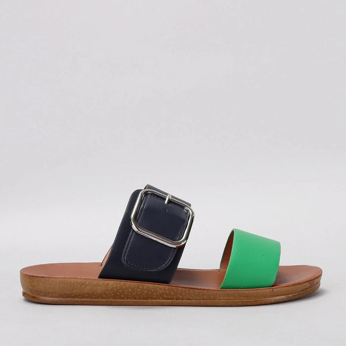 VS TREADS Velma emerald navy flats shown from the side, featuring a sleek design and comfortable slip-on style.