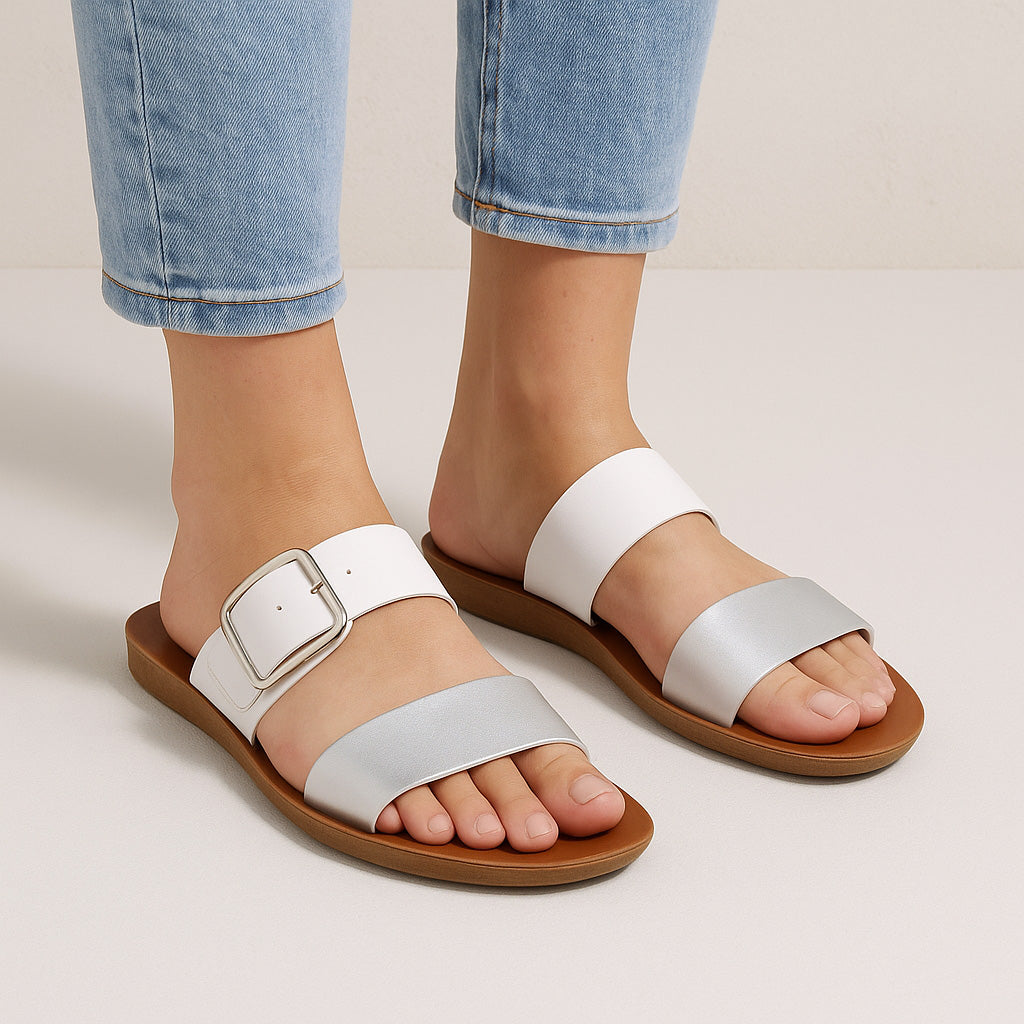 VS TREADS VELMA WHITE SILVER Women slippers - Zeke Collection NZ