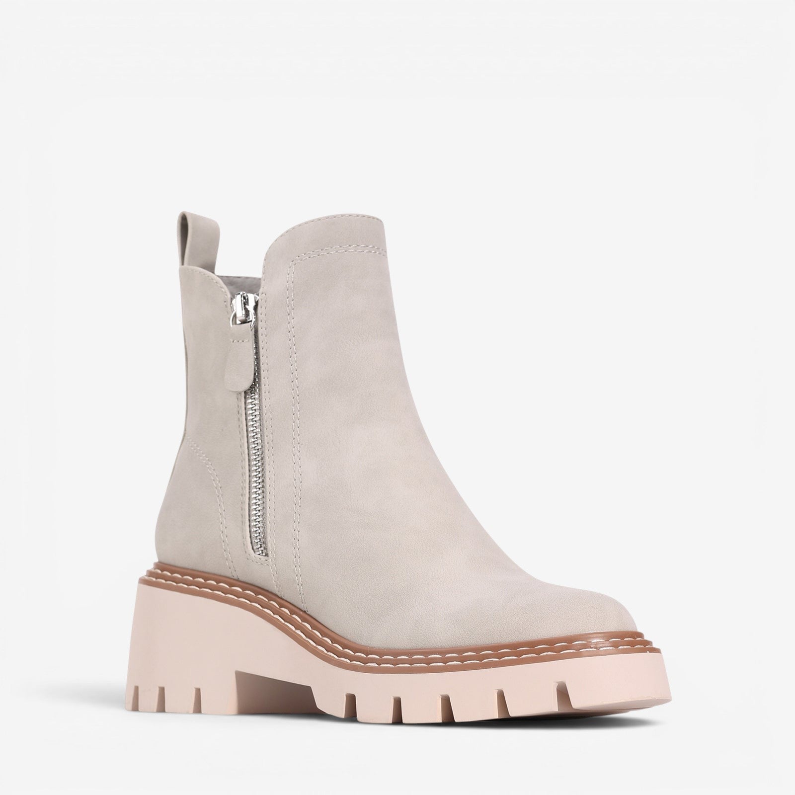Los Cabos Vianne Vianne stone boots featuring textured leather and stylish ankle height, perfect for casual or dressy wear.