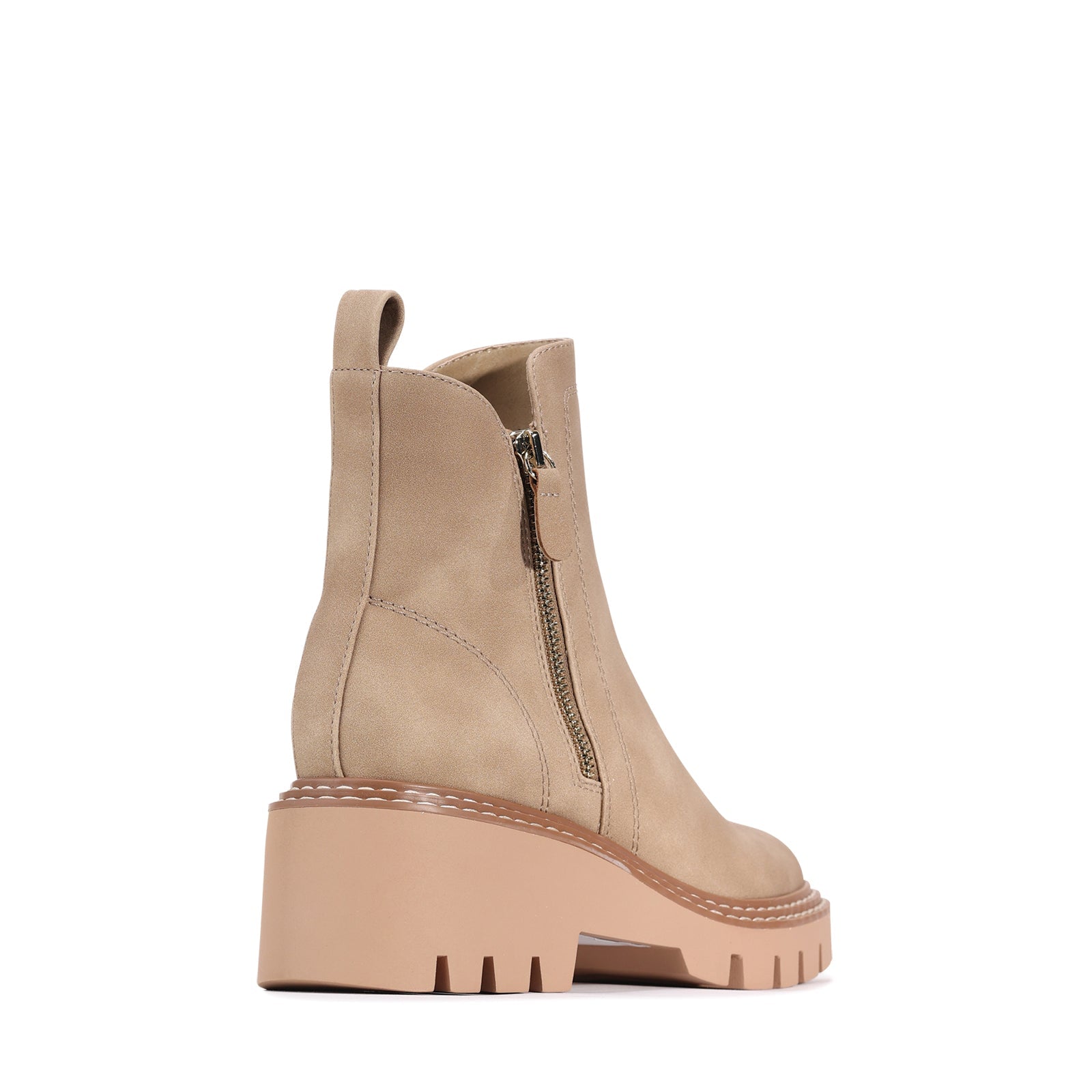 Los Cabos Vianne taupe boots with ankle-high design, stylish suede material, and block heel, perfect for casual or dressy outfits.