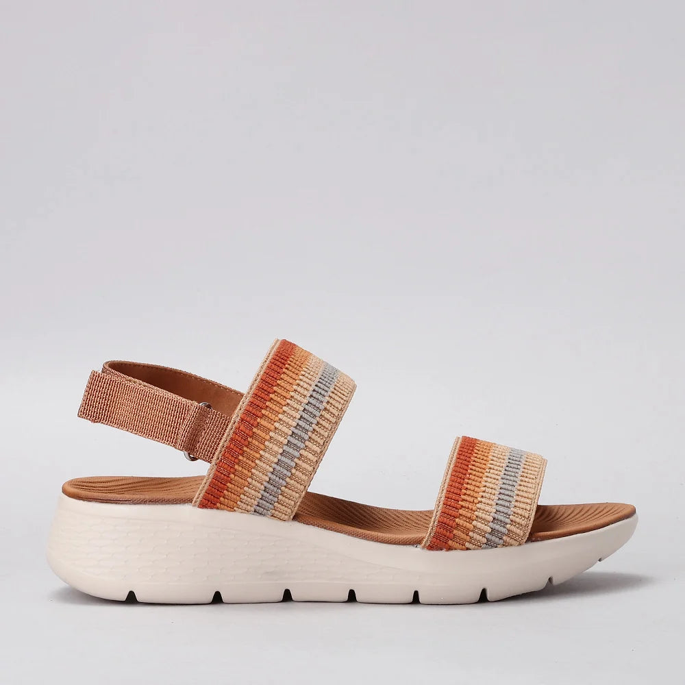 CC Resorts Welkin Orange Multi sandals featuring vibrant orange and multi-colored straps, casual slip-on footwear for summer.