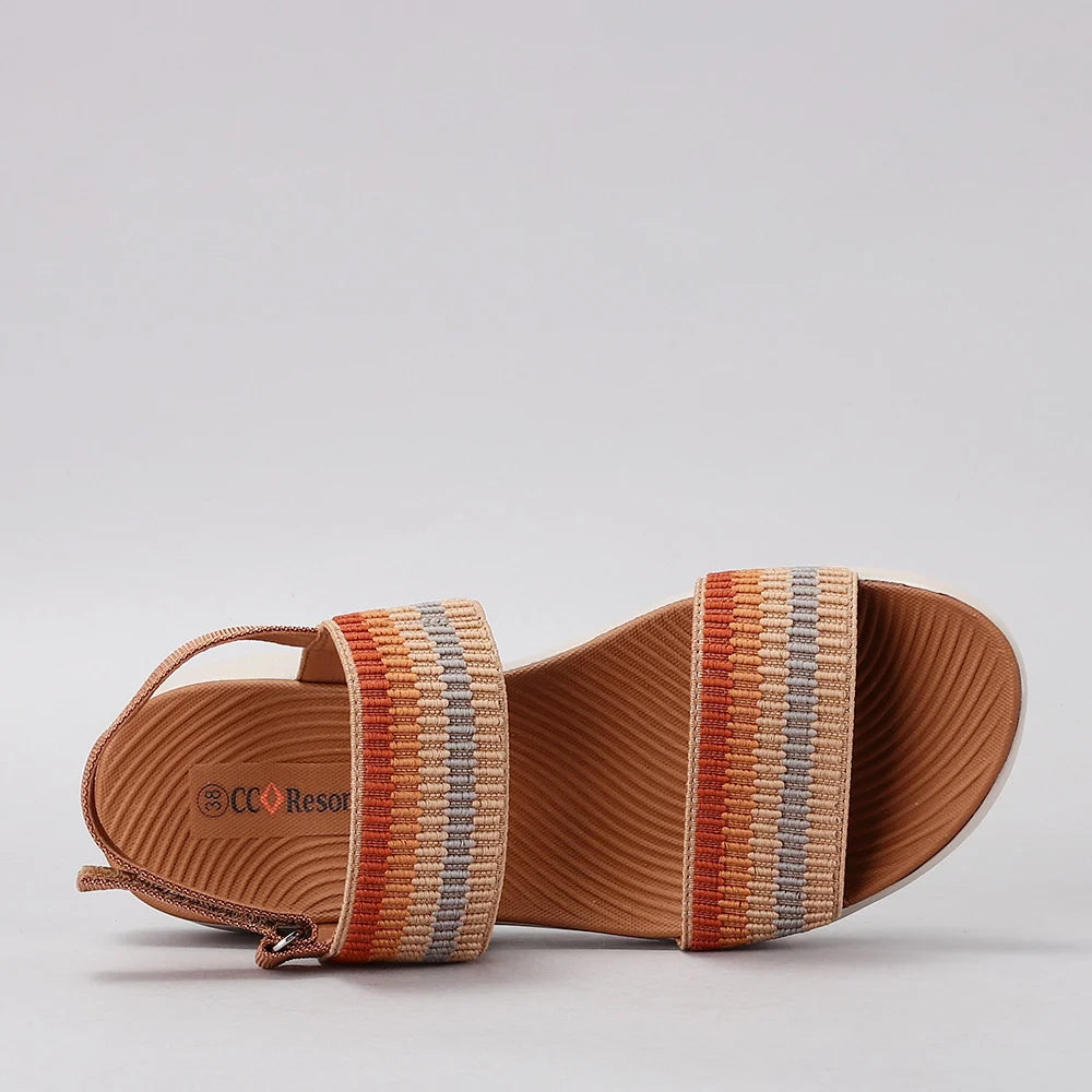 CC Resorts Welkin orange multi sandals featuring a strappy design and vibrant orange, multi-colored accents.