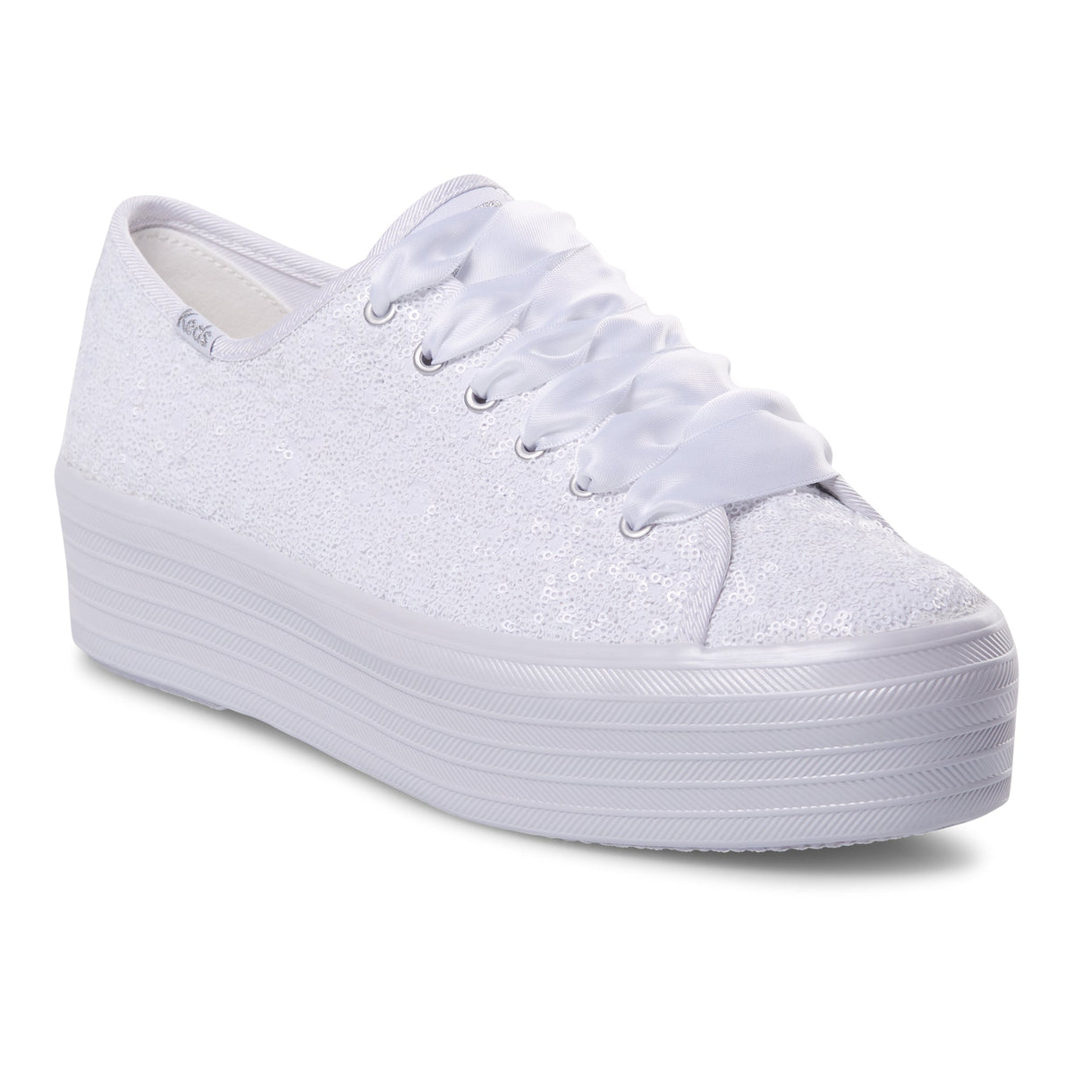 KEDS Triple Up Sequin CEL White sneakers with white sequined uppers and casual sneaker design