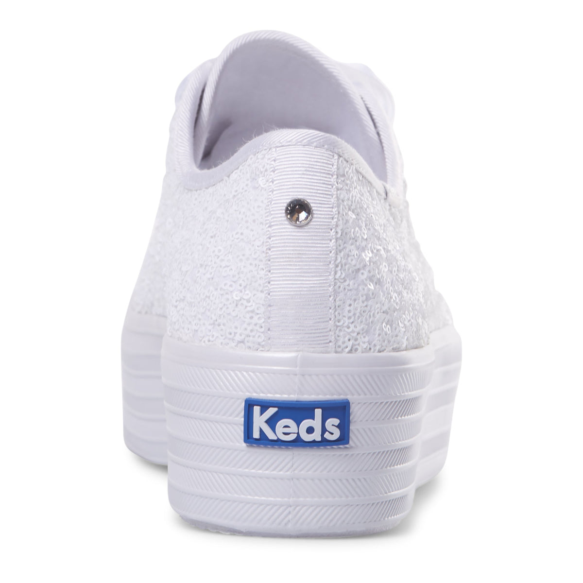KEDS Triple Up Sequin Cel White sneakers with white laces and sequined embellishments on the upper.