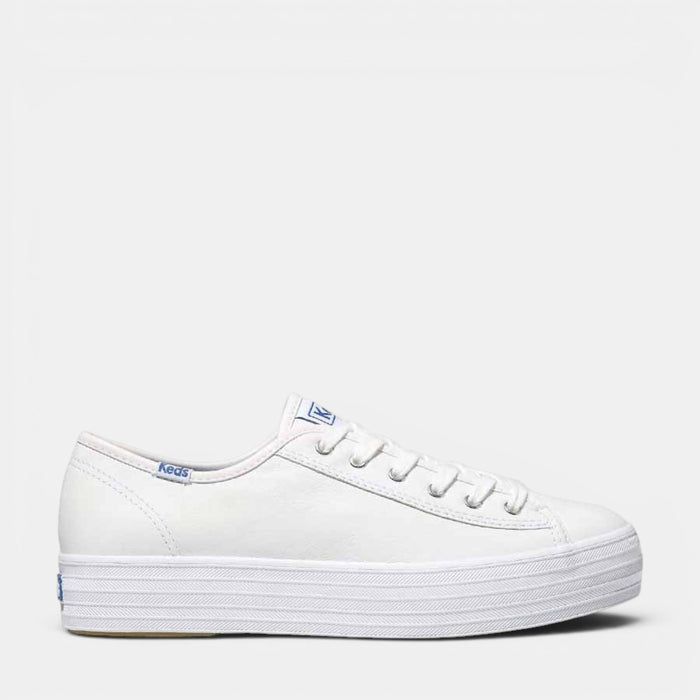 KEDS Triple Kick white sneakers with classic lace-up design and clean white leather upper for casual style.