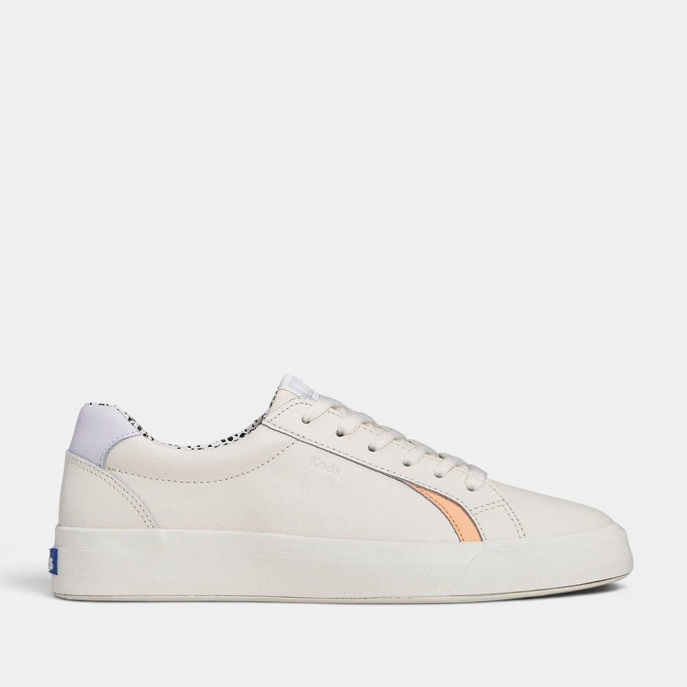 KEDS Pursuit leather sneakers in cream and multi-color design, casual footwear with stylish detail and comfortable fit.