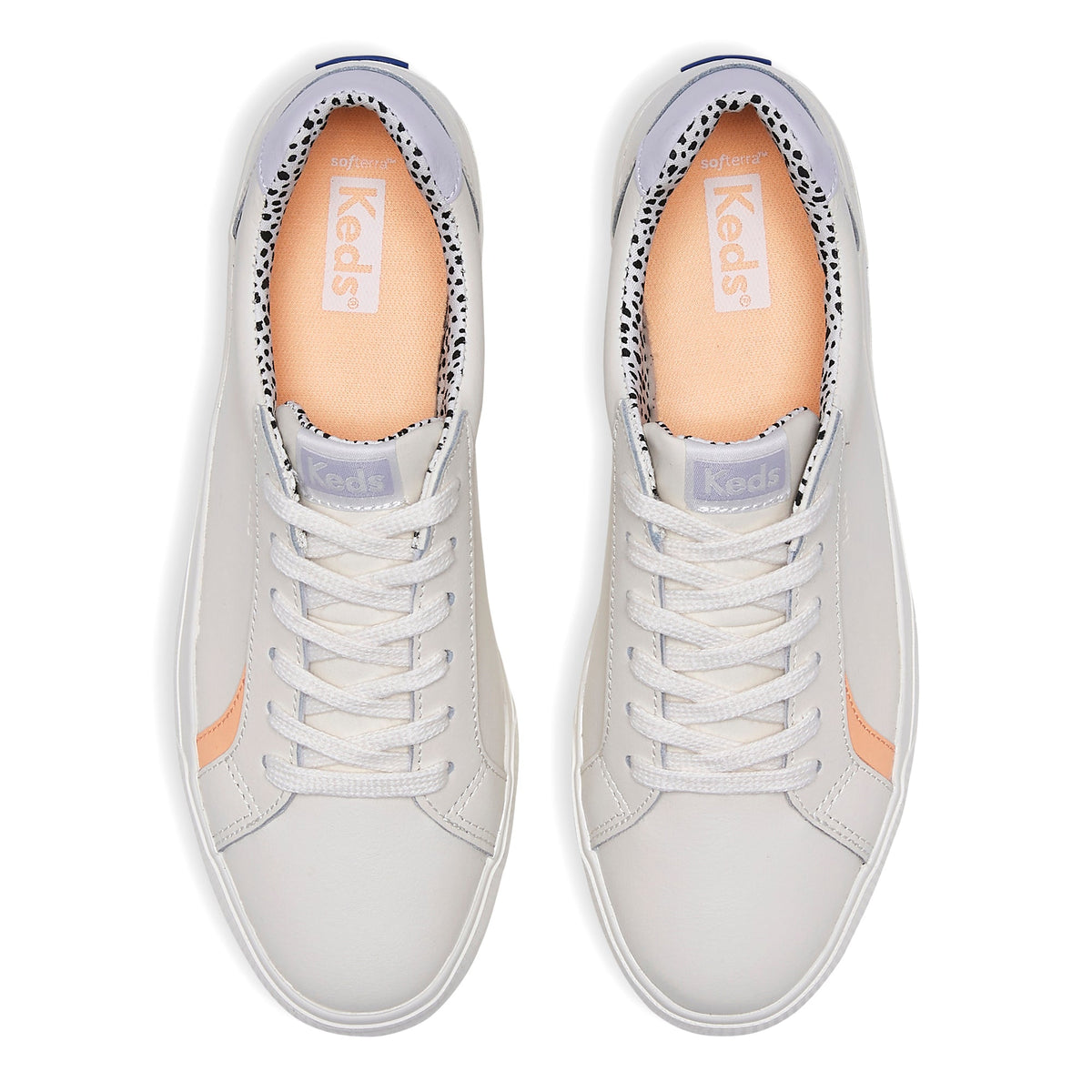 KEDS Pursuit leather sneakers in cream and multicolor design, featuring lace-up closure and stylish casual look.