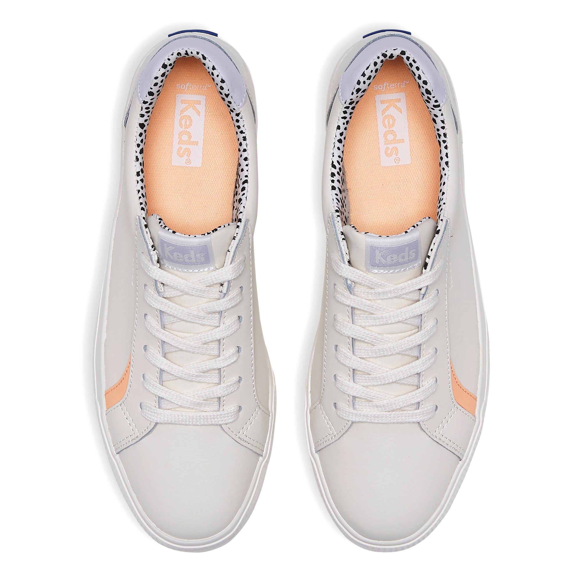 KEDS Pursuit leather sneakers in cream and multicolor design, featuring lace-up closure and stylish casual look.