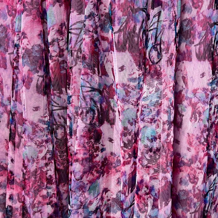 Minx Swan Lake Tulle Skirt in Water Rose with flowing tulle fabric and watercolor rose design, perfect for elegant occasions