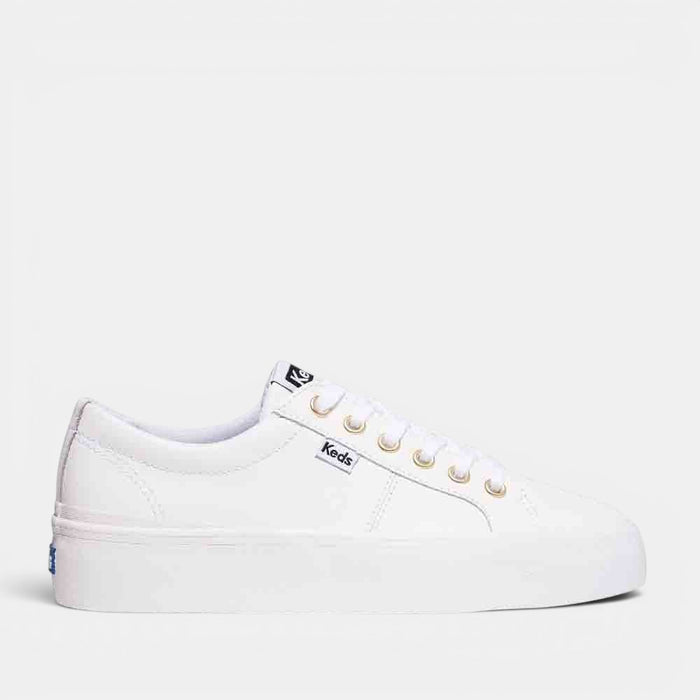 KEDS Jump Kick Duo white sneakers with clean white leather and sporty design, perfect for casual and athletic wear.