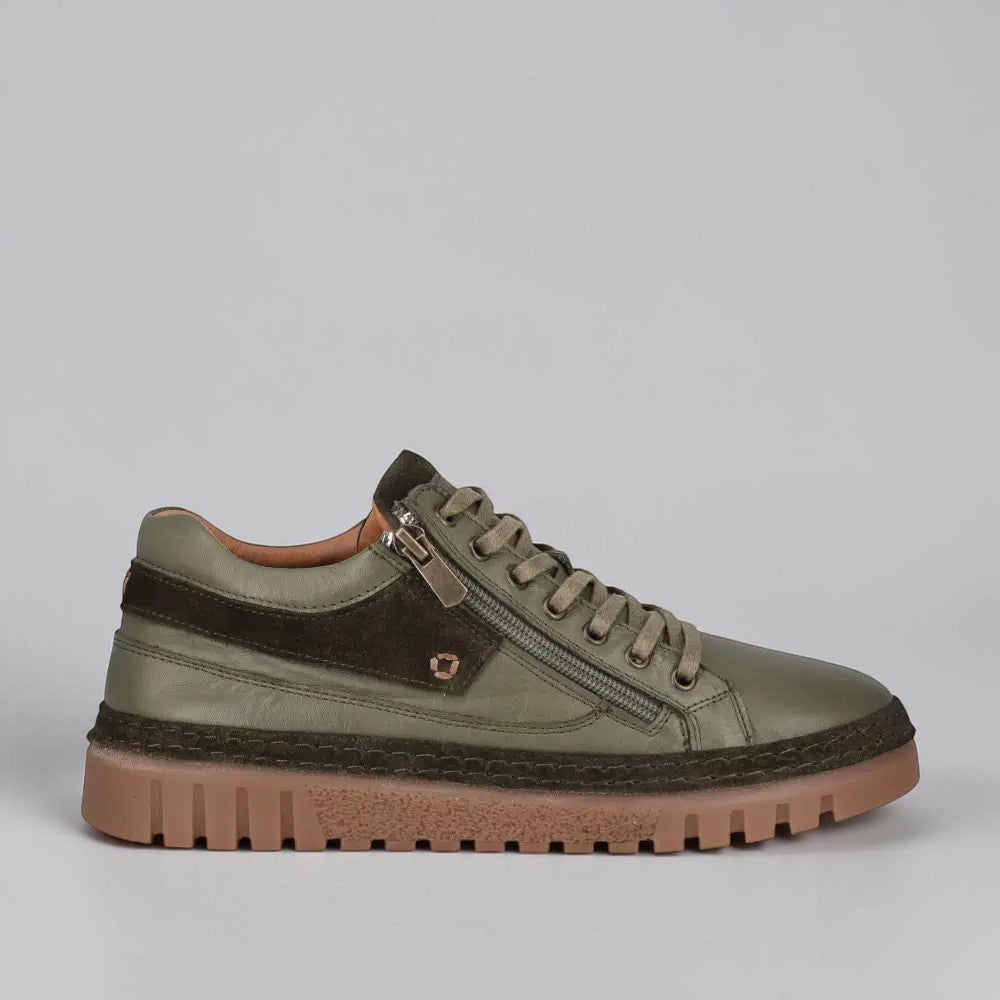 CABELLO Wren Khaki sneakers with canvas upper and white rubber sole, stylish casual footwear for everyday wear