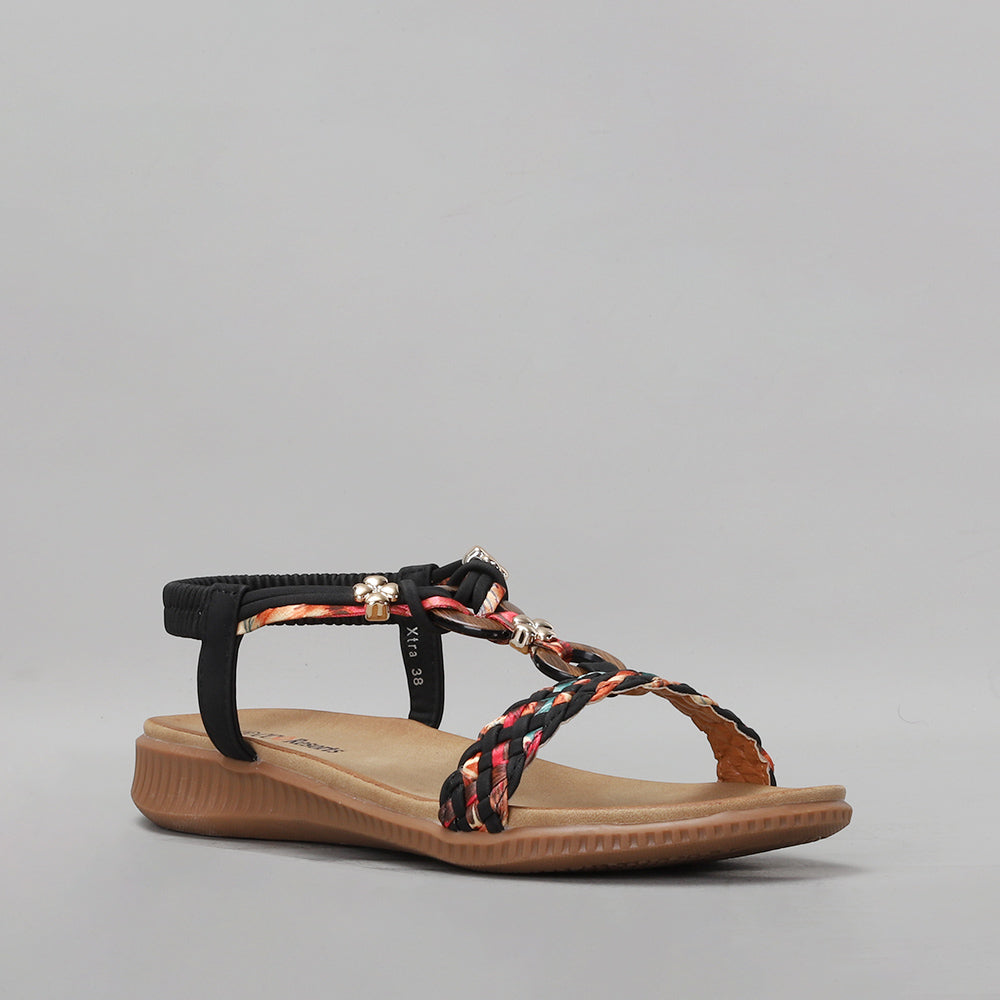 Black CC Resorts XTRA sandals with multiple straps, casual slip-on design, perfect for resort or summer wear.