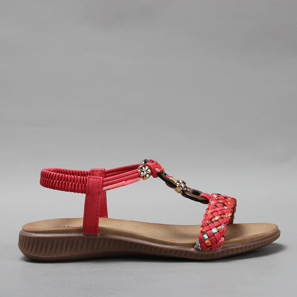 CC Resorts Xtra Red Multi sandals with vibrant red and multicolor straps, casual slip-on design, and open-toe style.