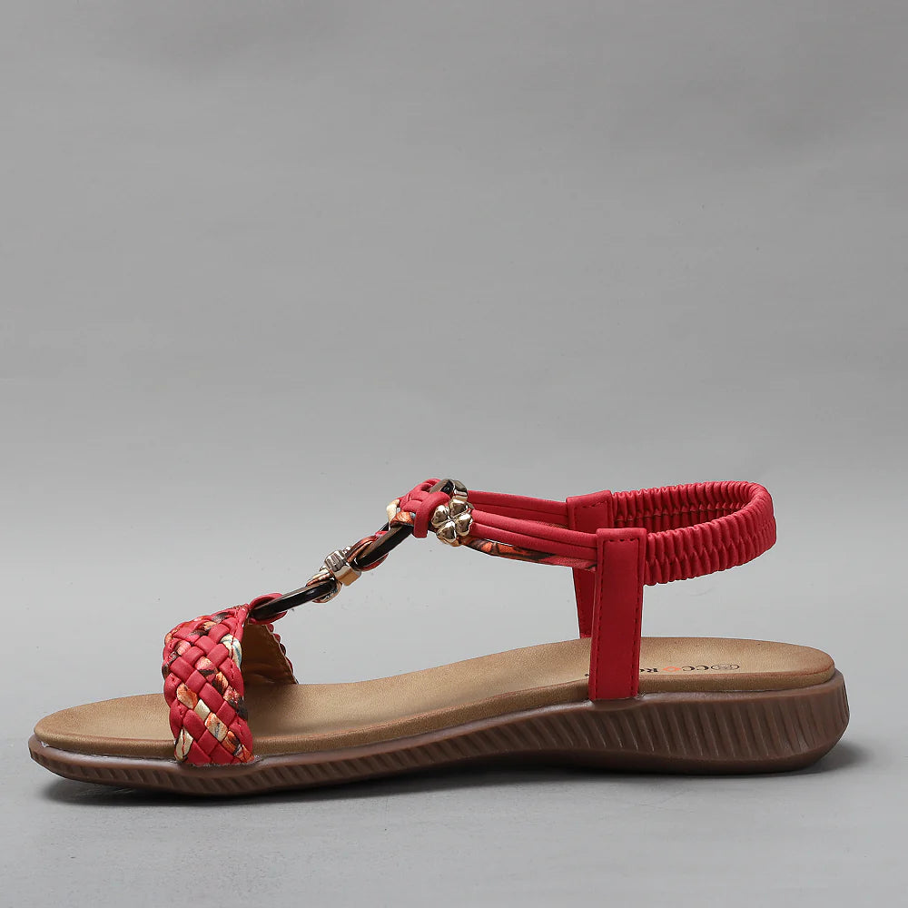 CC Resorts XTRA Red Multi sandals with colorful strap design, casual slip-on style, perfect for summer wear.