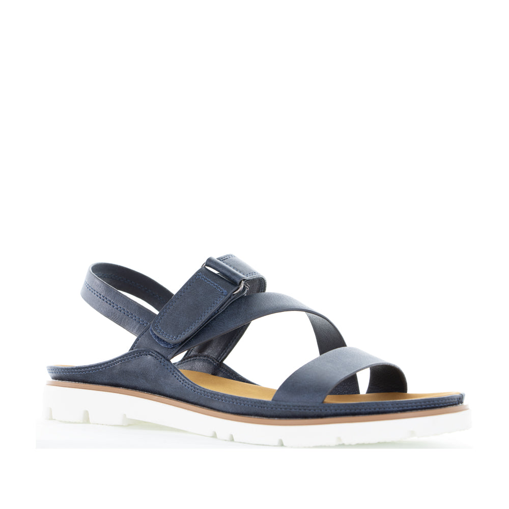 Navy blue VS Treads Yaryna sandals with open toe and ankle strap, stylish footwear for casual or summer wear.