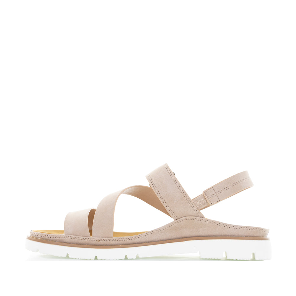 VS Treads Yaryna blush sandals with open toe and ankle strap, featuring a stylish blush pink design and comfortable flat sole.