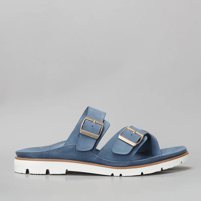 CC Resorts VS Treads Yen Denim flats featuring a casual denim design and comfortable slip-on style.