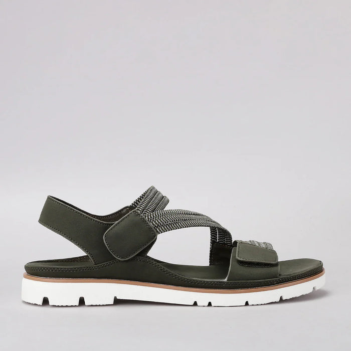 Black VS TREADS Yurra Military sandals with side view, featuring rugged straps and sturdy sole for outdoor wear.