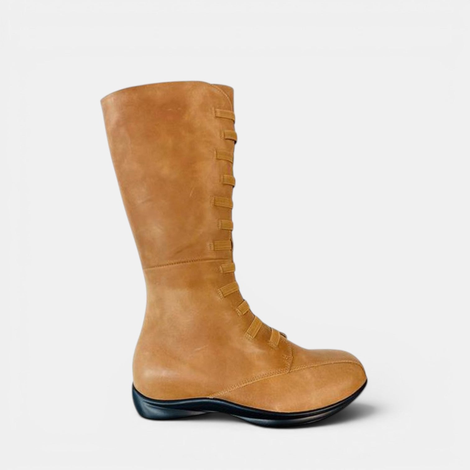 ZAGARRA EZIFIT TAN high boots in tan leather with sleek design and pointed toes, displayed on a neutral background.