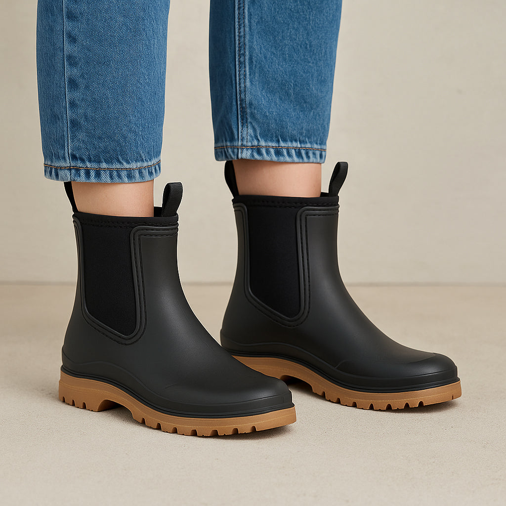 Black LOS CABOS Amelia boots with sleek design and pointed toes, featuring stylish stitching and a comfortable heel.