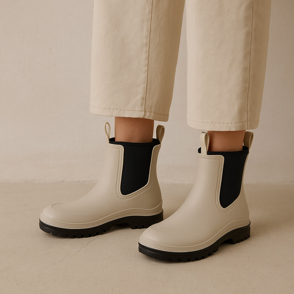 LOS CABOS Amelia ivory boots showing sleek leather design and pointed toes, stylish ankle booties for women.