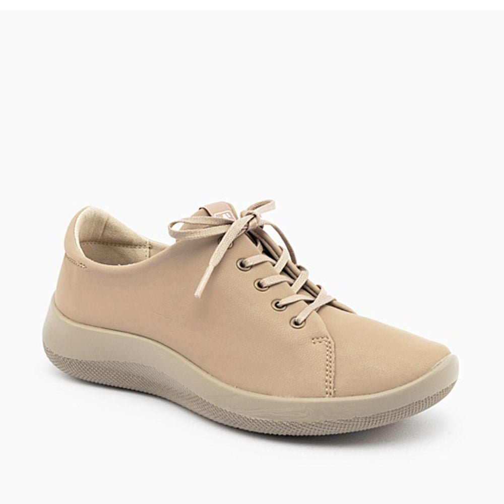 Arcopedico Daintree taupe sneakers featuring comfortable slip-on design and breathable fabric for casual wear.