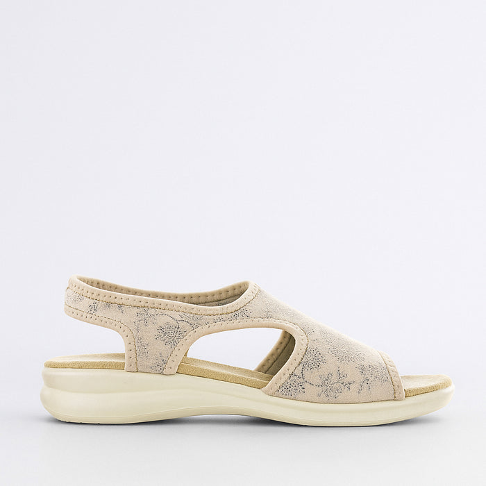 Euroflex Tuscany beige sandals with open toe design and strap details, showcasing casual summer footwear.