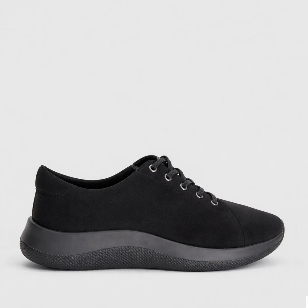 Black Arcopedico Daintree sneakers showing lightweight design and comfortable fit with stylish casual footwear.