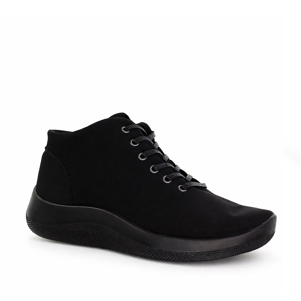 Black Arcopedico Tatra boots displaying a sleek, comfortable design with lace-up detail and durable sole.