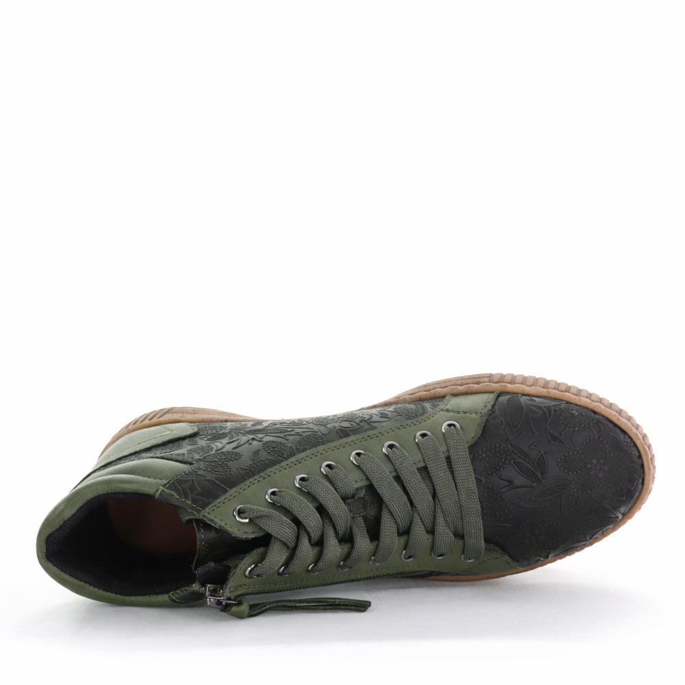 Dark olive CABELLO Boho boots with a stylish, rugged design and intricate detailing, perfect for casual and bohemian looks.