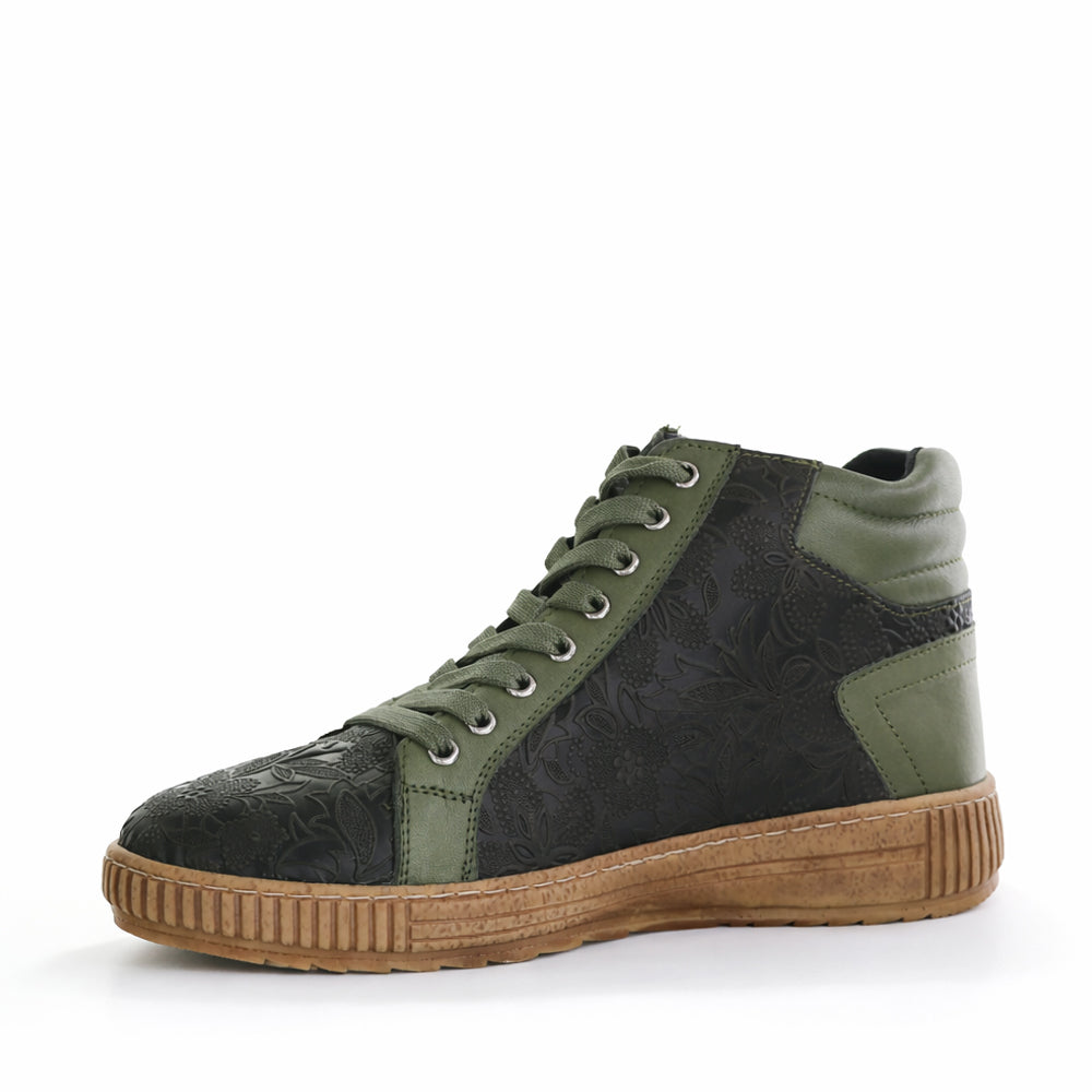 CABELLO Boho Dark Olive boots featuring a stylish, relaxed design with a dark olive color and bohemian-inspired details.