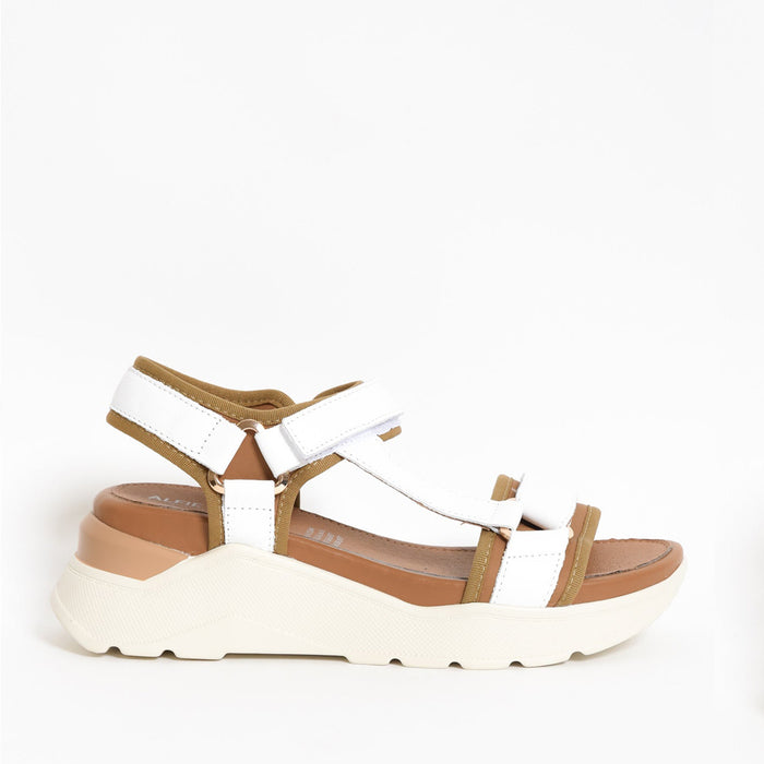 White ALFIE & EVIE Bolton sandals with open toes and ankle straps, stylish and comfortable for casual wear.