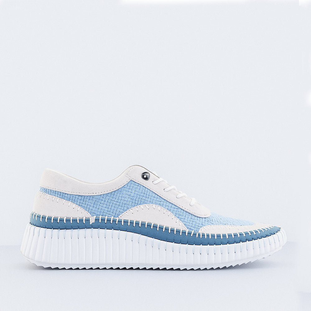White CABELLO Boost Denim sneakers with stylish denim fabric and clean sole, perfect for casual and trendy footwear.