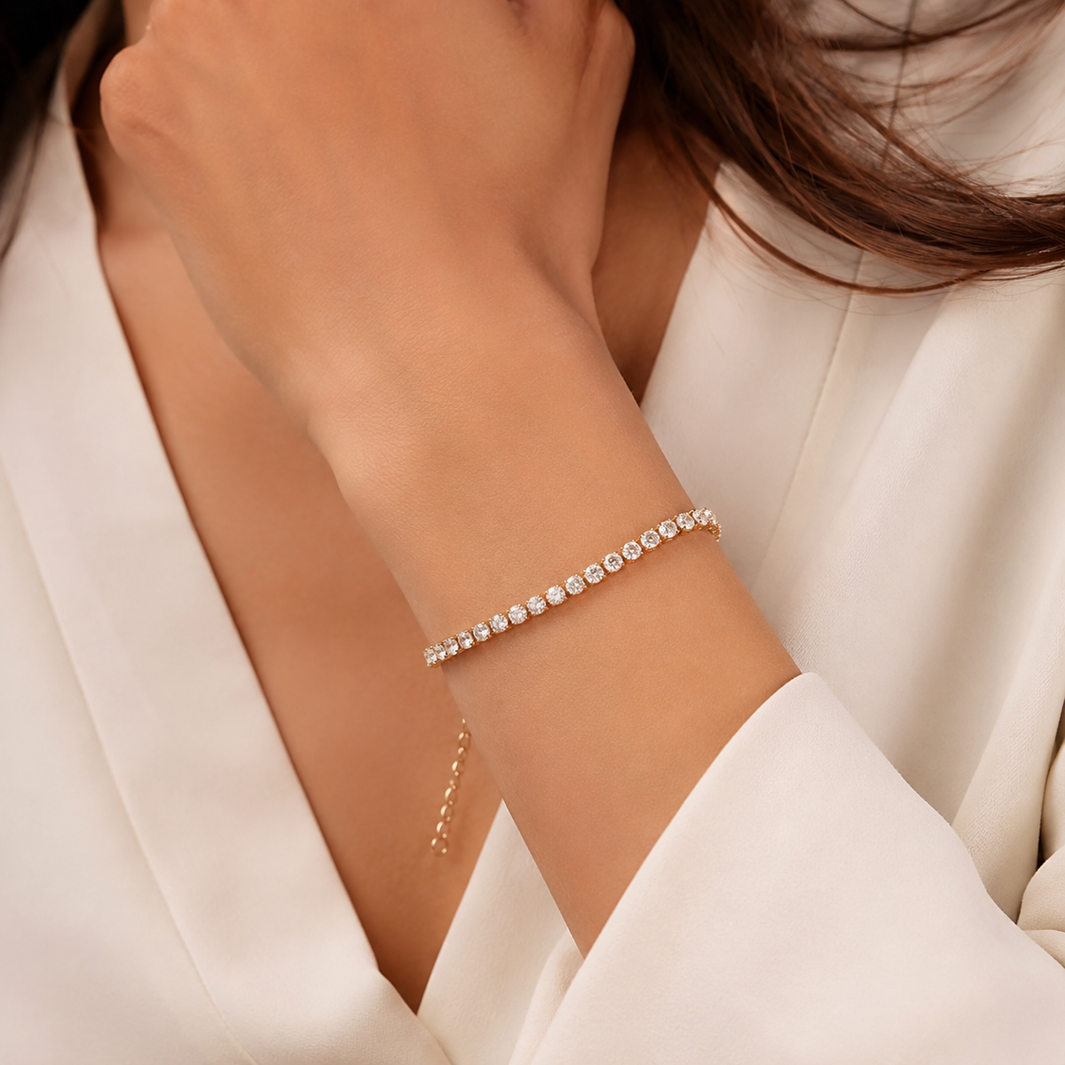 Gold plated steel CZ bracelet featuring sparkling cubic zirconia stones, designed by A & C Oslo.