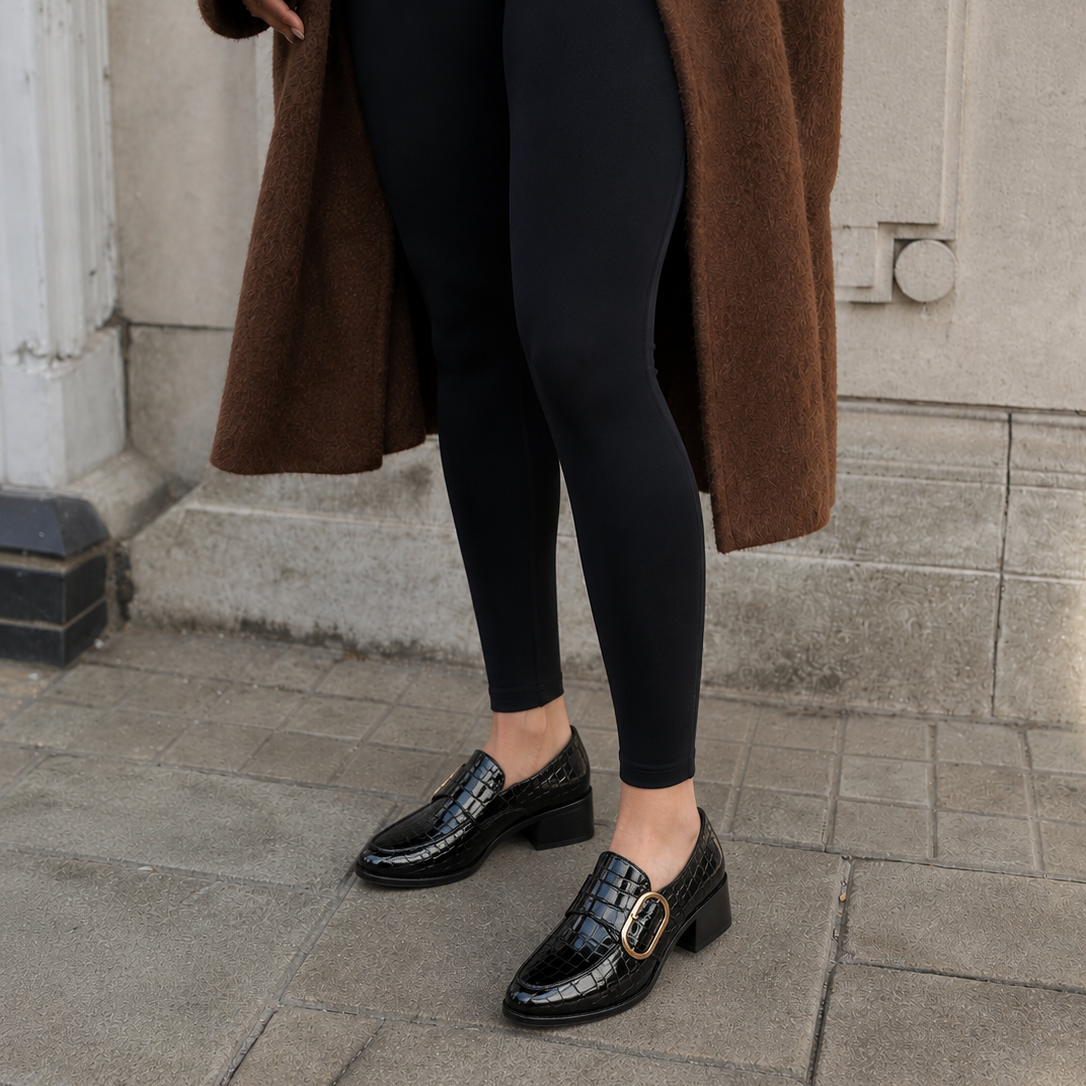 LE SANSA Rice Black Print loafers featuring a sleek design with black and rice pattern details.