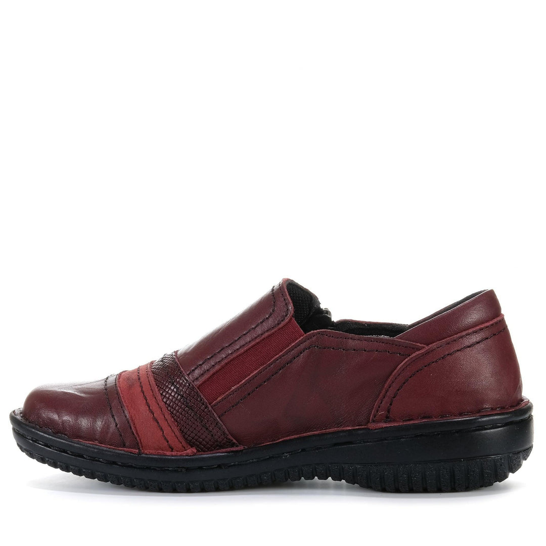Dark burgundy CABELLO 5849-27 boots with crinkle leather finish, featuring stylish ankle-high design and decorative side zipper.